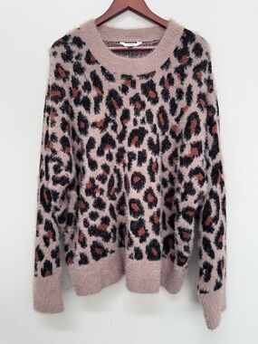 Leopard-Print Fuzzy Crewneck Sweater - super soft and breathable